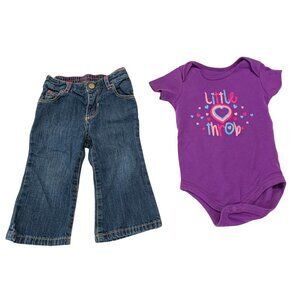 2 Piece Set Purple Bodysuit 1 piece short sleeve Heart Throb Jeans Size 12 month